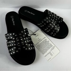 The Drop Studded Double Strap Slide Sandals Black Size 6